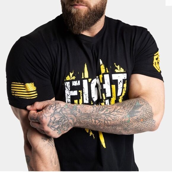 Fight on black and yellow short sleeve Mens t-shirt size large - Picture 2 of 8